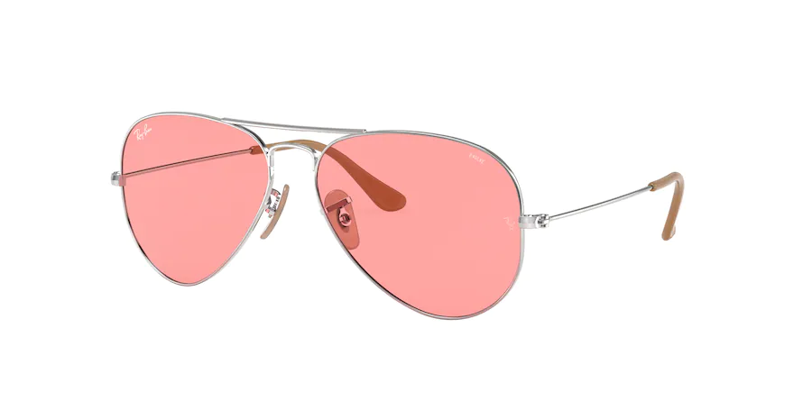 Ray Ban Silver Aviator Frame With Pink Shades